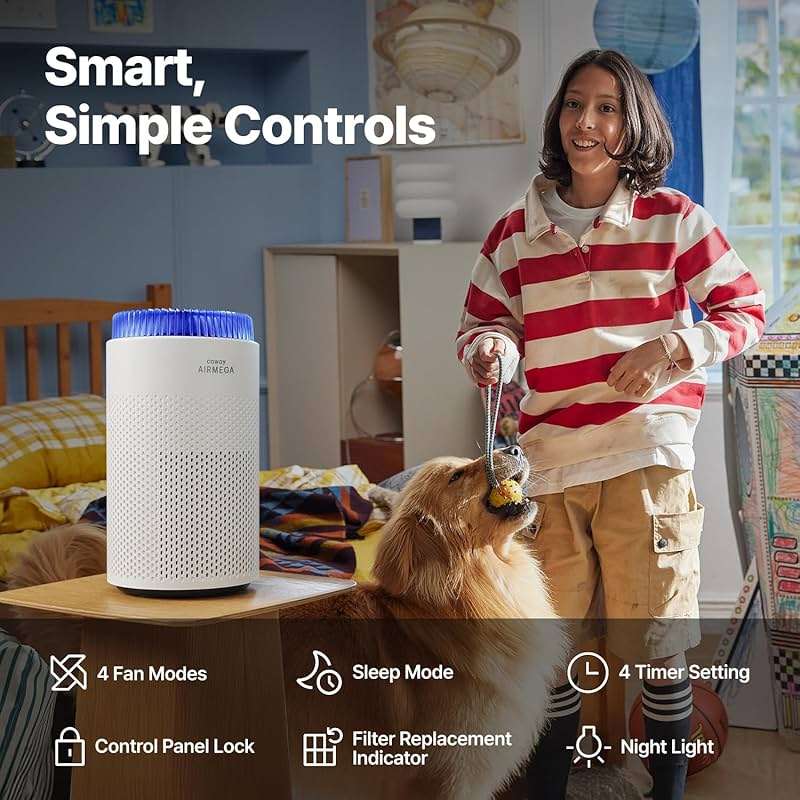 COWAY Air Purifier for Bedroom up to 500 ft², HEPA and Deodorization Filter for Smoke, Allergies, Pet Dander, AQI Monitor, Auto Mode, Filter Indicator, Night Light, 2yr Warranty, Airmega 50 White - Image 8