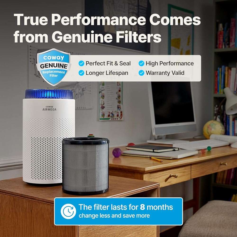 COWAY Air Purifier for Bedroom up to 500 ft², HEPA and Deodorization Filter for Smoke, Allergies, Pet Dander, AQI Monitor, Auto Mode, Filter Indicator, Night Light, 2yr Warranty, Airmega 50 White - Image 9