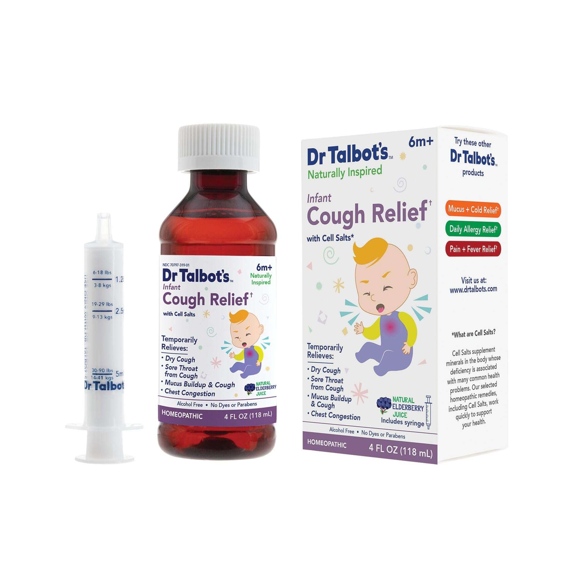 Dr. Talbot's Infant Cough Relief with Cell Salts - 4 fl oz - Naturally Inspired Kids Cough Medicine - Elderberry Juice Flavor - Includes Syringe - Image 1