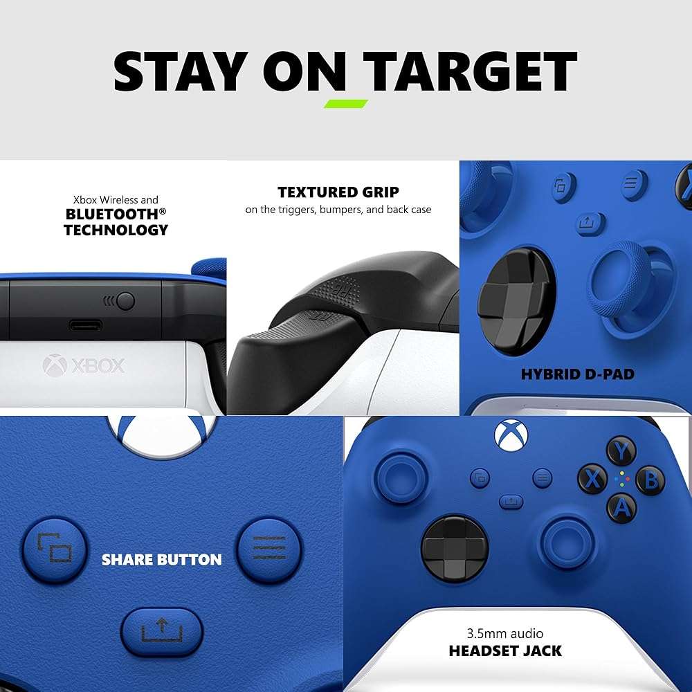 XBOX Wireless Gaming Controller | Shock Blue | Console, PC, & Cloud Devices | Textured Grip | Wireless, Bluetooth, USB-C Connectivity - Image 4