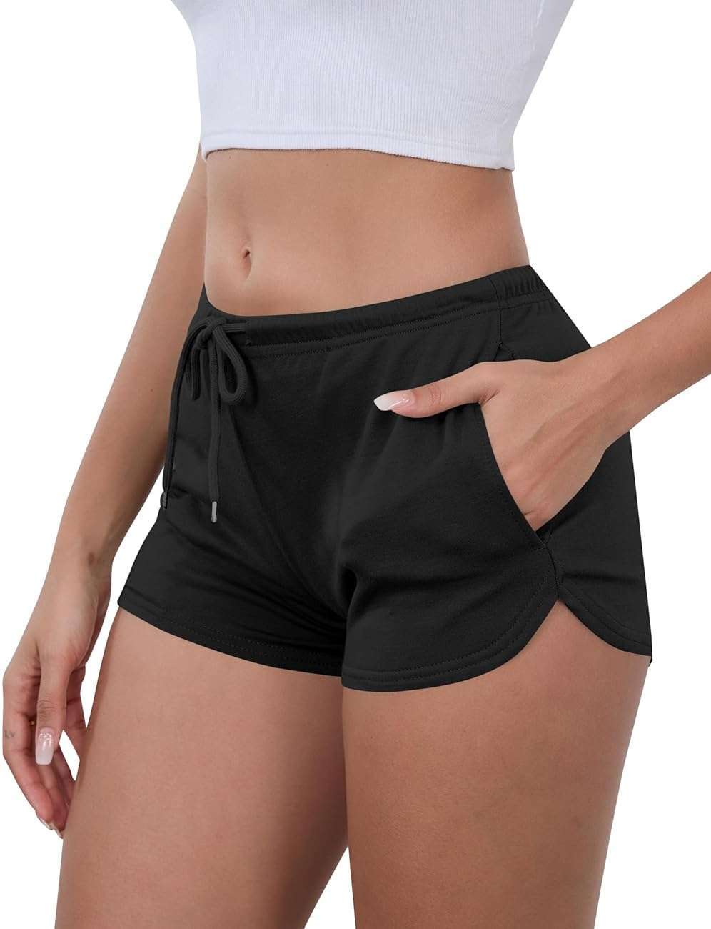 IECCP Sweat Shorts Women Comfy Workout Athletic Dolphin Shorts Low Rise Lounge Pajama Mini Shorts with Drawstring and Pockets - Image 3