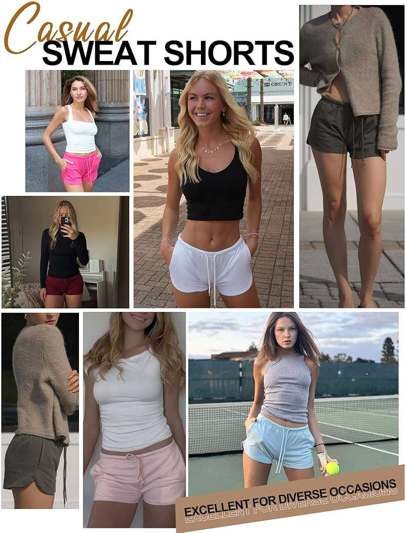 IECCP Sweat Shorts Women Comfy Workout Athletic Dolphin Shorts Low Rise Lounge Pajama Mini Shorts with Drawstring and Pockets - Image 4