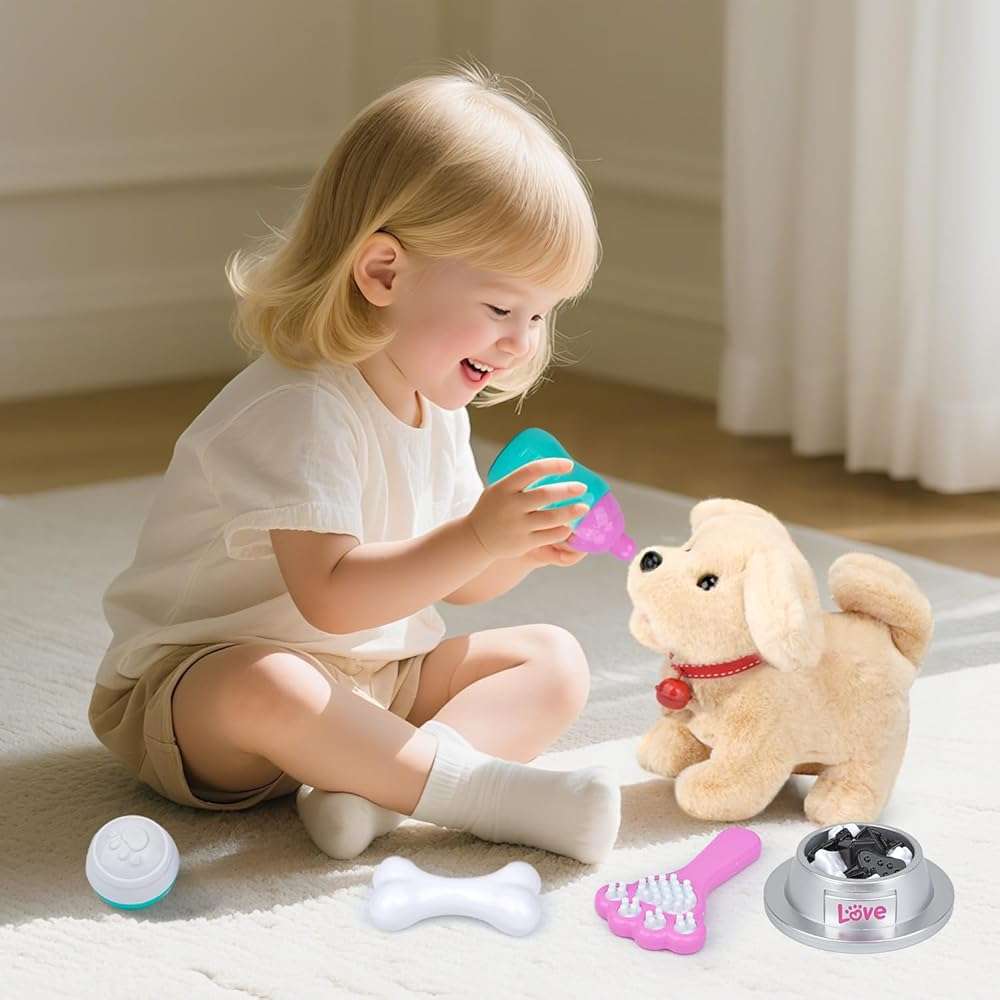 Fegalop Electric Interactive Dog Plush Golden Retriever Toy Puppy Plush Pet Dog-Walking,Barking,Tail Wagging Interactive Companion Animal Toys School Prize Birthday for Kids Toddler Boys Girls - Image 2