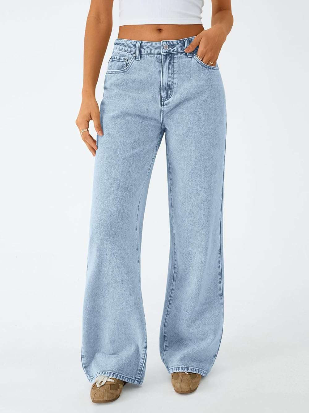 Trendy Queen Women's High Waisted Straight Wide Leg Jeans, Comfort Stretch Baggy Denim Pants - Image 2
