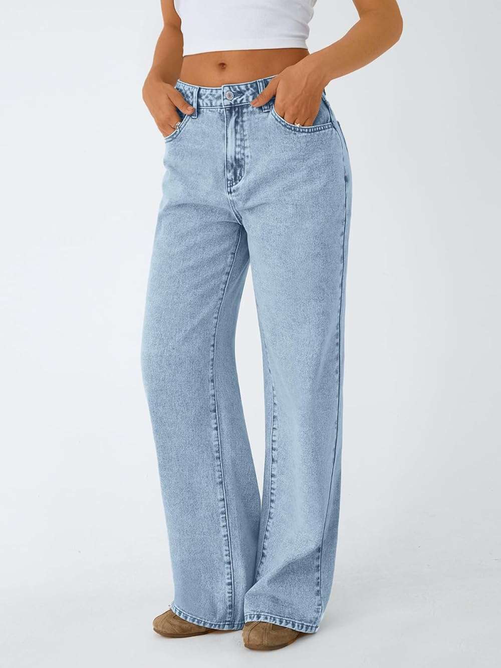 Trendy Queen Women's High Waisted Straight Wide Leg Jeans, Comfort Stretch Baggy Denim Pants - Image 3