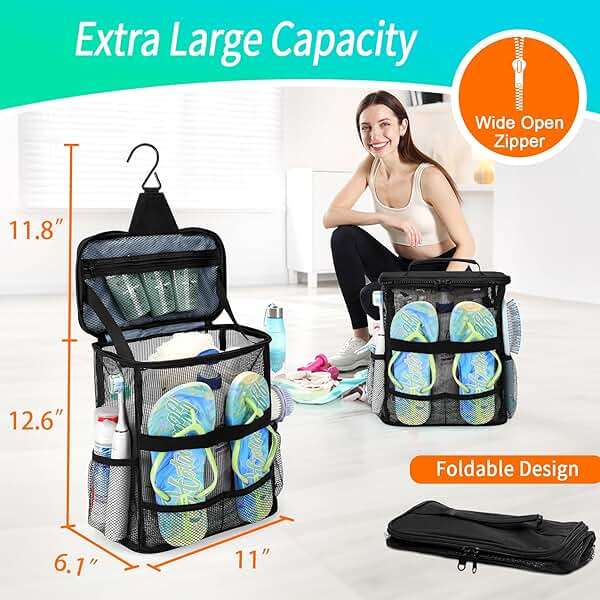 Dorm Room Essentials for Guys Girls Boys, Quick Dry Mesh Shower Caddy Portable, Large Capacity Toiletry Bag with Hanging Hook, Travel Beach Camping Cruise Ship Essentials, Birthday Gifts for Women Man - Image 2