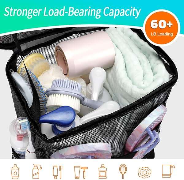 Dorm Room Essentials for Guys Girls Boys, Quick Dry Mesh Shower Caddy Portable, Large Capacity Toiletry Bag with Hanging Hook, Travel Beach Camping Cruise Ship Essentials, Birthday Gifts for Women Man - Image 4
