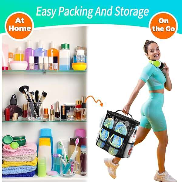 Dorm Room Essentials for Guys Girls Boys, Quick Dry Mesh Shower Caddy Portable, Large Capacity Toiletry Bag with Hanging Hook, Travel Beach Camping Cruise Ship Essentials, Birthday Gifts for Women Man - Image 5