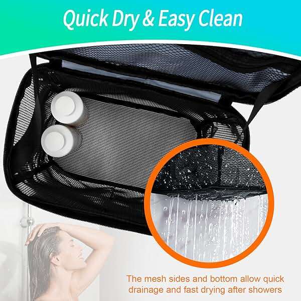 Dorm Room Essentials for Guys Girls Boys, Quick Dry Mesh Shower Caddy Portable, Large Capacity Toiletry Bag with Hanging Hook, Travel Beach Camping Cruise Ship Essentials, Birthday Gifts for Women Man - Image 6