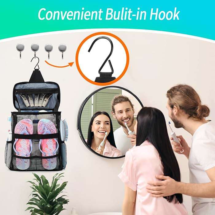 Dorm Room Essentials for Guys Girls Boys, Quick Dry Mesh Shower Caddy Portable, Large Capacity Toiletry Bag with Hanging Hook, Travel Beach Camping Cruise Ship Essentials, Birthday Gifts for Women Man - Image 7