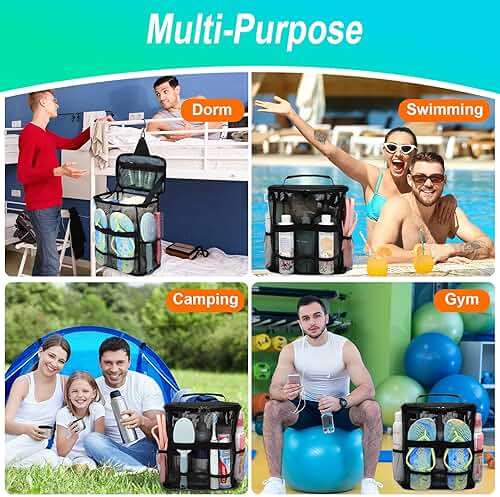 Dorm Room Essentials for Guys Girls Boys, Quick Dry Mesh Shower Caddy Portable, Large Capacity Toiletry Bag with Hanging Hook, Travel Beach Camping Cruise Ship Essentials, Birthday Gifts for Women Man - Image 9