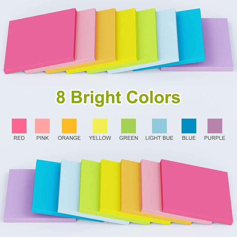 Sticky Notes 3x3 in,8 Bright Colors,16 Pack Colored Sticky Notes Pads, Self-Stick, Recyclable, and Reusable Sticky Notes - Easy to Post for Office, School, Home - Image 5