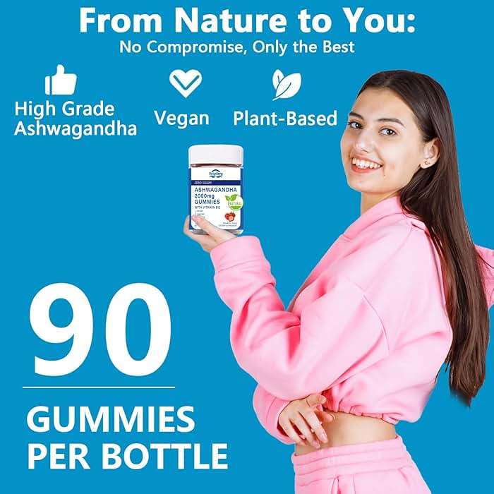 Suiyilary Ashwagandha Gummies 2000mg, Ashwagandha High Strength Root Extract Supplement with Vitamin B12 for Men Women, Strawberry Flavour 45 Days Supply 90 Gummies - Image 5