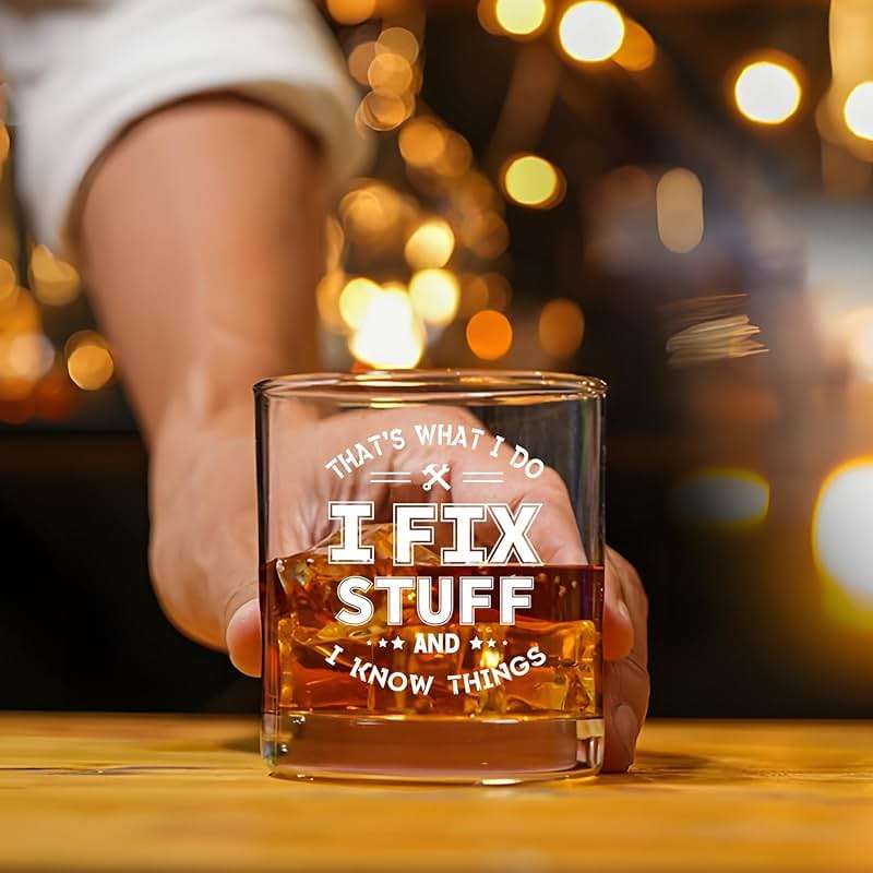 Fathers Day Gift for Dad, That's What I Do I Fix Stuff and I Know Things Whiskey Glass, Funny Gifts for Men, Birthday Christmas Gifts for Dad Grandpa Uncle Brother Husband Him, 10Oz - Image 2