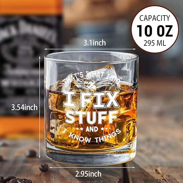 Fathers Day Gift for Dad, That's What I Do I Fix Stuff and I Know Things Whiskey Glass, Funny Gifts for Men, Birthday Christmas Gifts for Dad Grandpa Uncle Brother Husband Him, 10Oz - Image 3