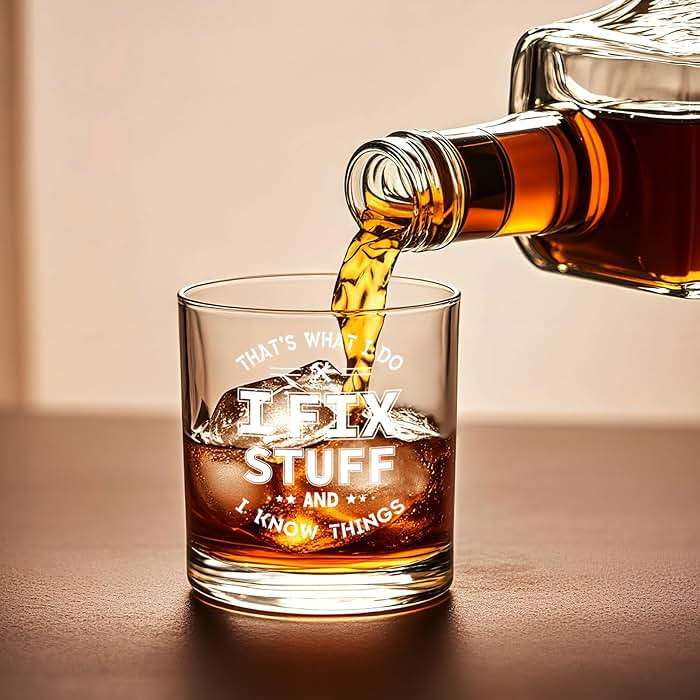 Fathers Day Gift for Dad, That's What I Do I Fix Stuff and I Know Things Whiskey Glass, Funny Gifts for Men, Birthday Christmas Gifts for Dad Grandpa Uncle Brother Husband Him, 10Oz - Image 4