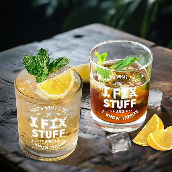 Fathers Day Gift for Dad, That's What I Do I Fix Stuff and I Know Things Whiskey Glass, Funny Gifts for Men, Birthday Christmas Gifts for Dad Grandpa Uncle Brother Husband Him, 10Oz - Image 6