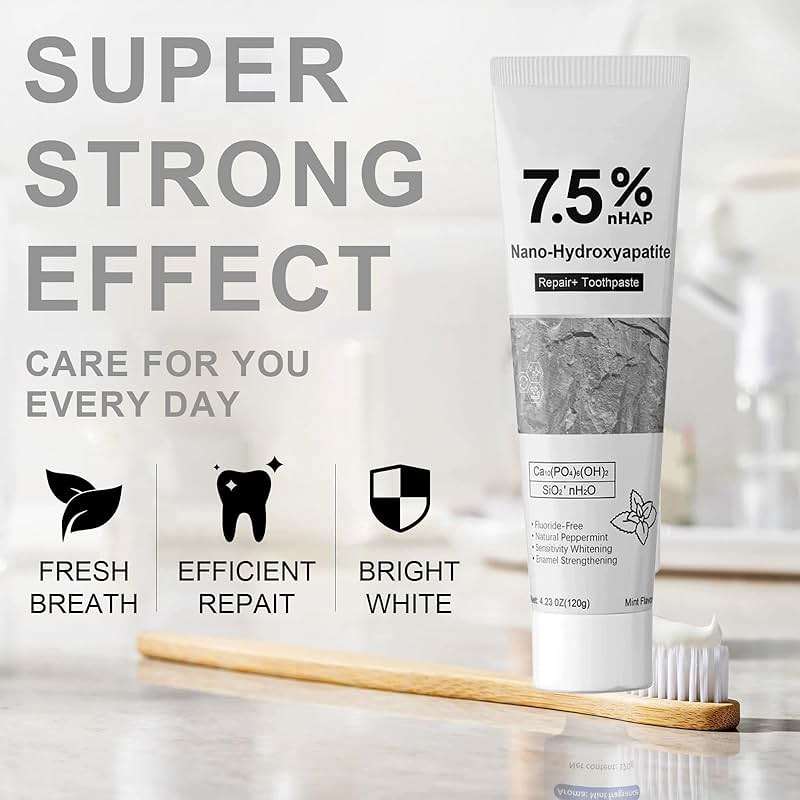 e Toothpaste, Hydroxyapatite Toothpaste 7.5 for Advanced Enamel Protection, Gentle and Effective Formula, Fresh Breath Fresh Mint Flavor (4.23oz) - Image 2