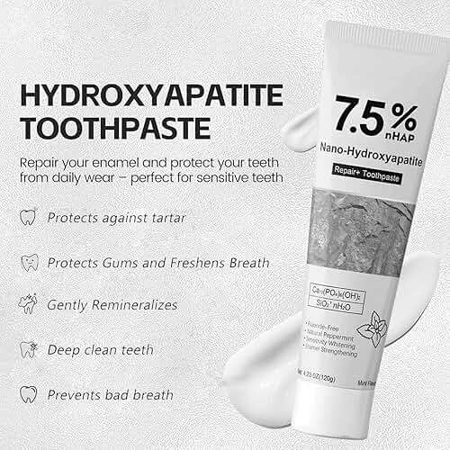 e Toothpaste, Hydroxyapatite Toothpaste 7.5 for Advanced Enamel Protection, Gentle and Effective Formula, Fresh Breath Fresh Mint Flavor (4.23oz) - Image 3