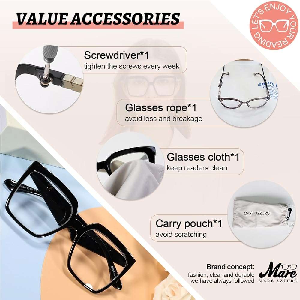 MARE AZZURO Oversized Reading Glasses Women Fashion Readers with Spring Hinge1.0 1.5 2.0 2.5 3.0 3.5 4.0 - Image 6