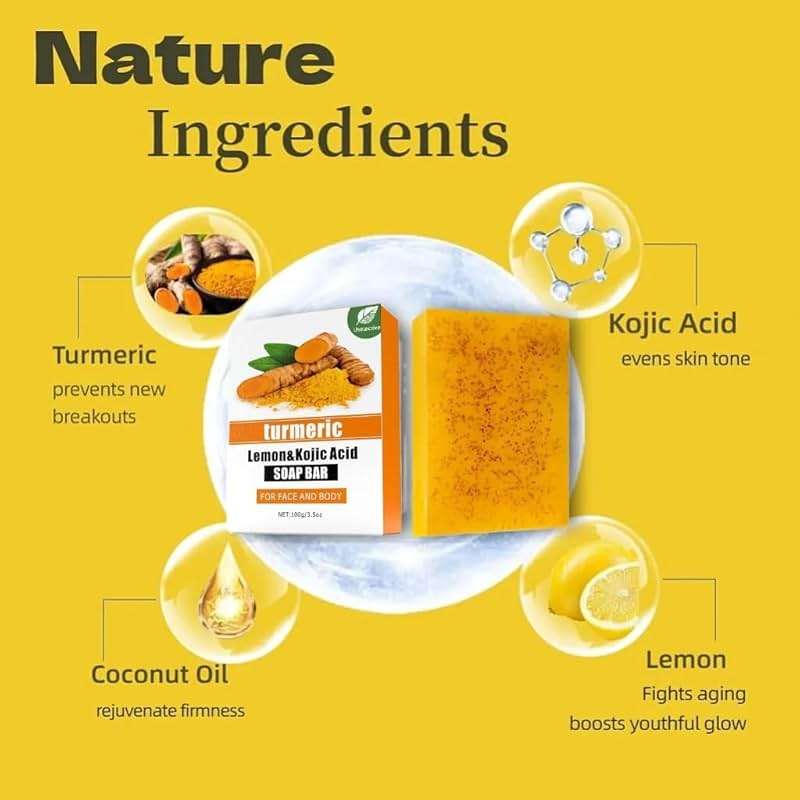 Uselective Lemon & Turmeric Soap Bar for Dark Spots, Powered by Kojic Acid & Vitamin C - Deeply Moisturizing with Amino Acids & Shea Butter - SLS Free for Face/Body - Image 5