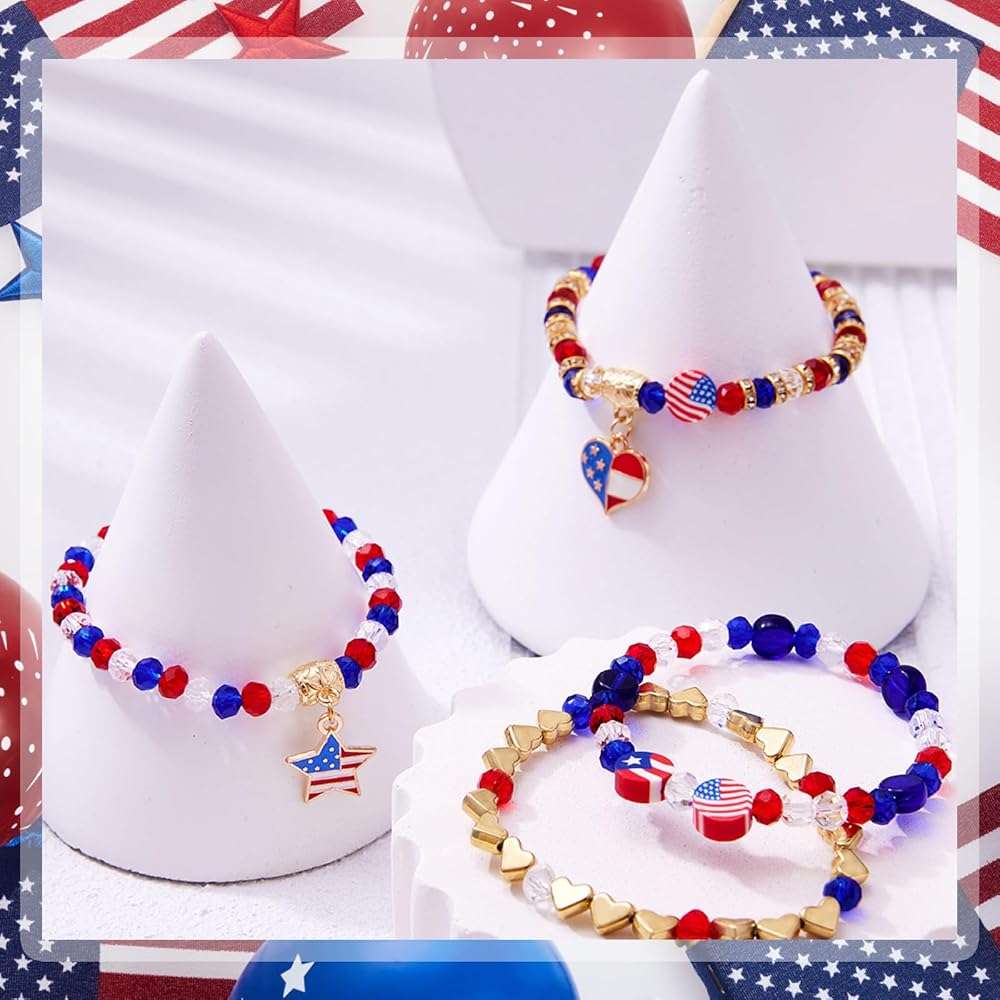 1608pcs 4th of July Patriotic Beads for Jewelry Making Independence Day Red White Blue Heishi Stars USA Letter Beads with America Flag Heart Hat Pendant Accessories for DIY (White Blue Red) - Image 3