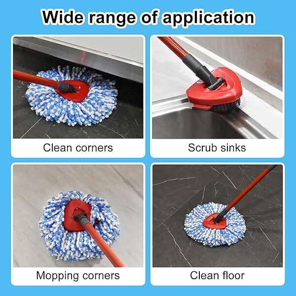 Spin Mop Handle,Mop Head,Base and Brush for OCedar RinseClean 2 Tank System,Include 2 Microfiber Spin Mop Replacement Head,4 Section 30-58" Iron Mop Handle,1 Base and 1 Scrub Brush for Floor Cleaning - Image 6