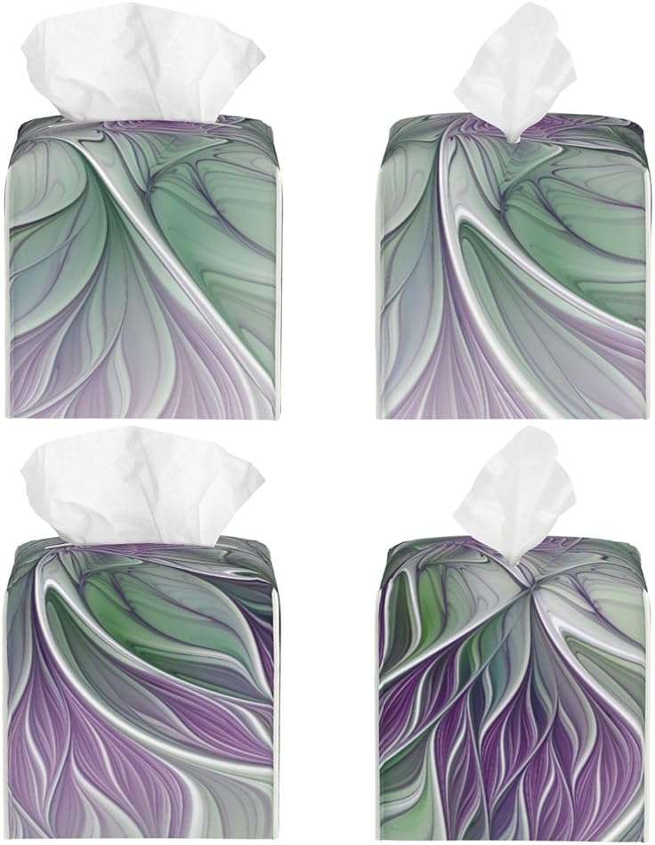 Flower Dream, Abstract Purple Green Fractal Art Luxury Leather Tissue Box with Elegant Tissue Lid and Sophisticated Office Decoration - Image 4