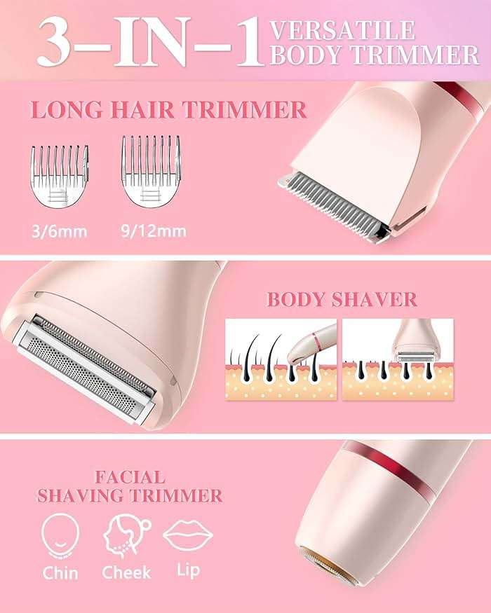 Bikini Trimmer for Women, Electric Razor for Pubic Hair 3-in-1, Bikini Shaver for Legs Body Hair, Womens Electric Razor IPX6 Waterproof, Gifts for Women,Pink - Image 2