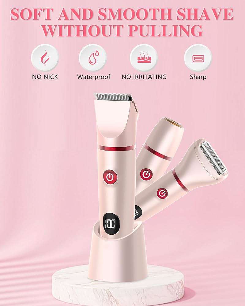 Bikini Trimmer for Women, Electric Razor for Pubic Hair 3-in-1, Bikini Shaver for Legs Body Hair, Womens Electric Razor IPX6 Waterproof, Gifts for Women,Pink - Image 6