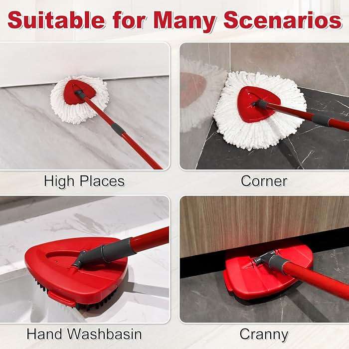 Spin Mop Handle,Mop Replace Heads,Brush and Base Compatible with O Cedar EasyWring 1 Tank,2 Microfiber Mop Refills and Brush,4-Section 30-58" Mop Handle,Mop Base Combo Set for Wet/Dry Floor Cleaning - Image 7