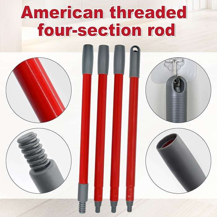 Spin Mop Handle,Mop Replace Heads,Brush and Base Compatible with O Cedar EasyWring 1 Tank,2 Microfiber Mop Refills and Brush,4-Section 30-58" Mop Handle,Mop Base Combo Set for Wet/Dry Floor Cleaning - Image 8