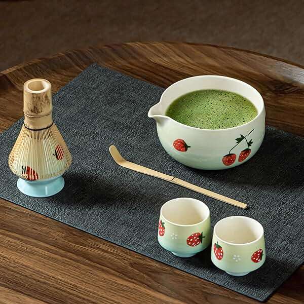 Matcha Whisk Set, Cute Strawberry Matcha Bowl Set with 2 Cups, Bamboo Whisk, Scoop & Holder, Matcha Kit Gift for Tea Lovers and Tea Ceremony, Birthday, Anniversary - Image 2
