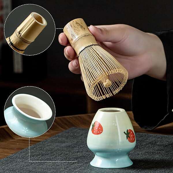 Matcha Whisk Set, Cute Strawberry Matcha Bowl Set with 2 Cups, Bamboo Whisk, Scoop & Holder, Matcha Kit Gift for Tea Lovers and Tea Ceremony, Birthday, Anniversary - Image 6