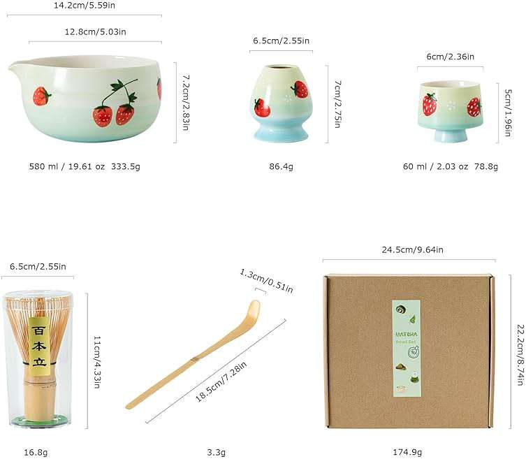 Matcha Whisk Set, Cute Strawberry Matcha Bowl Set with 2 Cups, Bamboo Whisk, Scoop & Holder, Matcha Kit Gift for Tea Lovers and Tea Ceremony, Birthday, Anniversary - Image 7