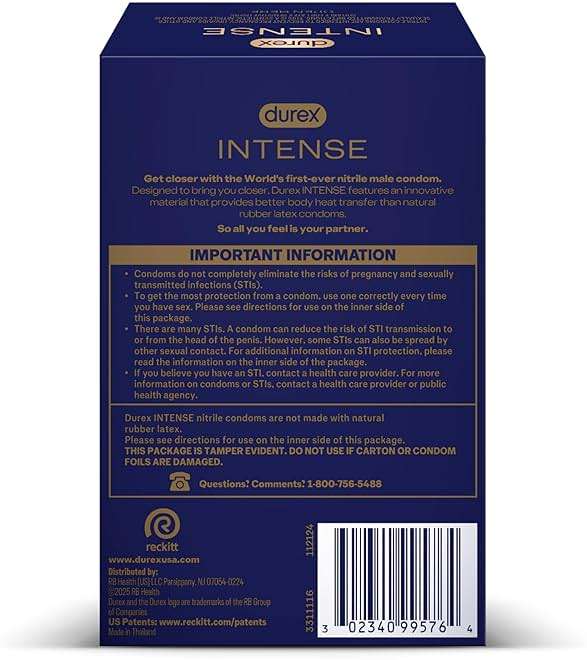 Durex Intense Nitrile Condoms, Ultra Thin Premium Non Latex Condoms Lubricated with Silicone Lube, 24 ct - Image 10