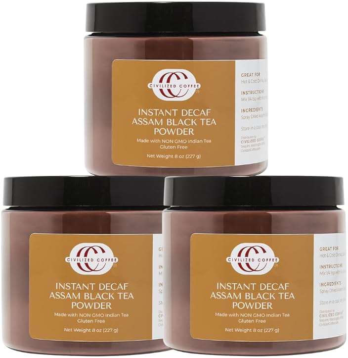 Civilized Coffee Instant Decaf Assam Black Tea Powder, 8 oz Jars (3-Pack) | Real Brewed Decaf Black Tea, Approximately 900 Servings, Hot or Iced Tea, No Tea Bags Required, Baking Applications - Image 1