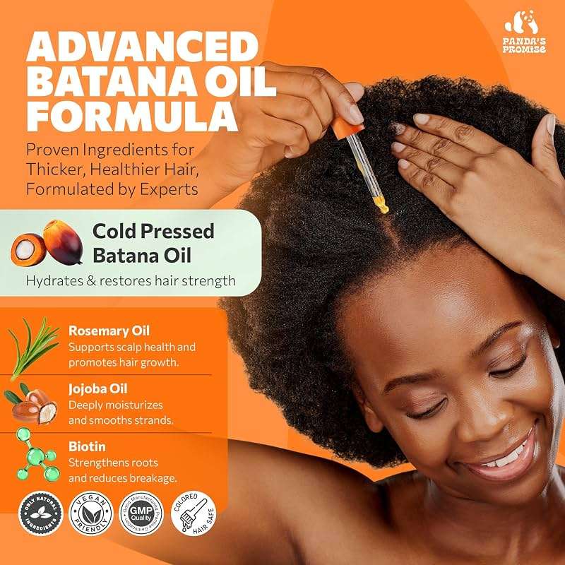Panda's Promise Pure Batana Oil from Honduras Vegan & Cold-Pressed Blend with Rosemary & Castor Hydrating Hair Oil for Smooth, Soft and Shiny Hair For Men & Women 60 Day Supply - Image 3