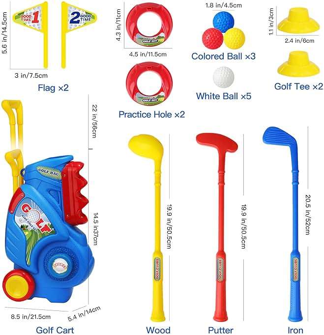 Jovizo Toddler Golf Set for Boys Girls 2 3 4 Years Old, Upgraded Kids Golf Cart with 3 Clubs & 8 Balls, Outdoor Indoor Sports Toys Birthday Gift, Blue - Image 3