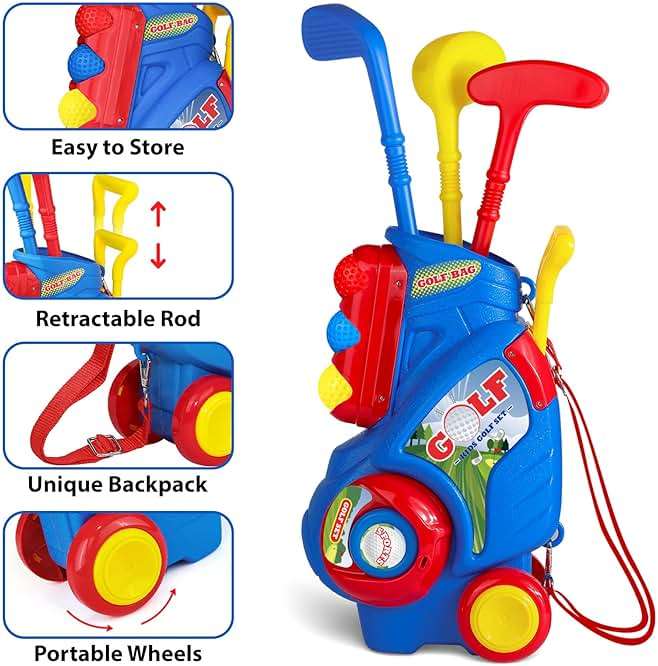 Jovizo Toddler Golf Set for Boys Girls 2 3 4 Years Old, Upgraded Kids Golf Cart with 3 Clubs & 8 Balls, Outdoor Indoor Sports Toys Birthday Gift, Blue - Image 4