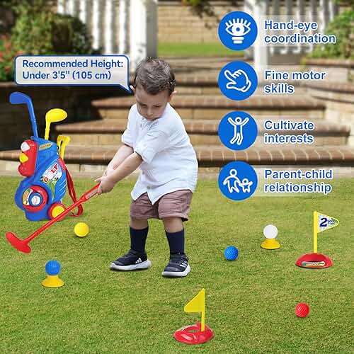 Jovizo Toddler Golf Set for Boys Girls 2 3 4 Years Old, Upgraded Kids Golf Cart with 3 Clubs & 8 Balls, Outdoor Indoor Sports Toys Birthday Gift, Blue - Image 6