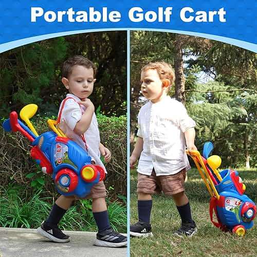 Jovizo Toddler Golf Set for Boys Girls 2 3 4 Years Old, Upgraded Kids Golf Cart with 3 Clubs & 8 Balls, Outdoor Indoor Sports Toys Birthday Gift, Blue - Image 8