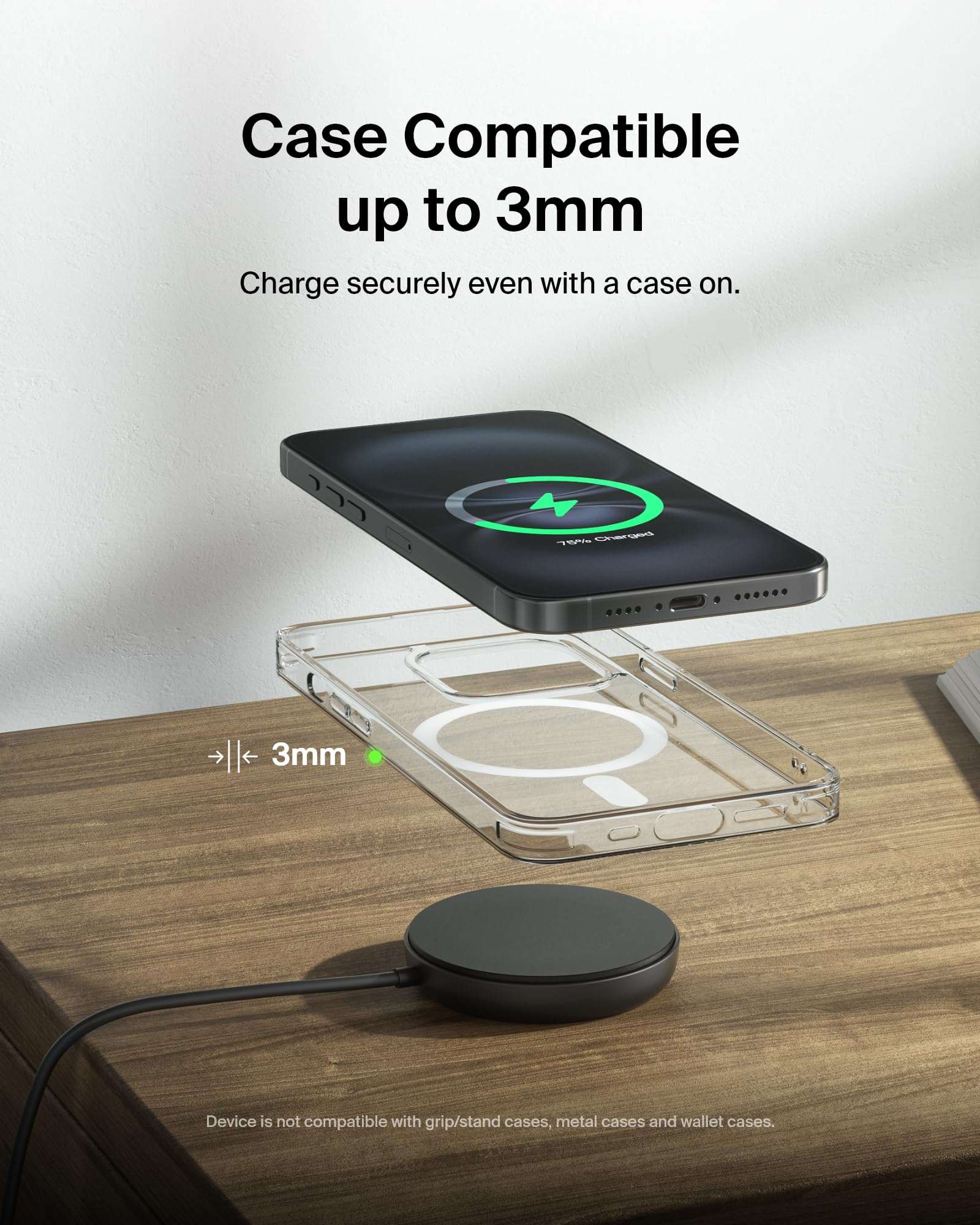 Belkin Magnetic Wireless Charging Pad Qi2 15W w/Kickstand - MagSafe-Compatible Qi2-Certified Wireless Charger for iPhone 17 Series, Samsung Galaxy S25 Series, AirPods (No PSU) - Black - Image 8