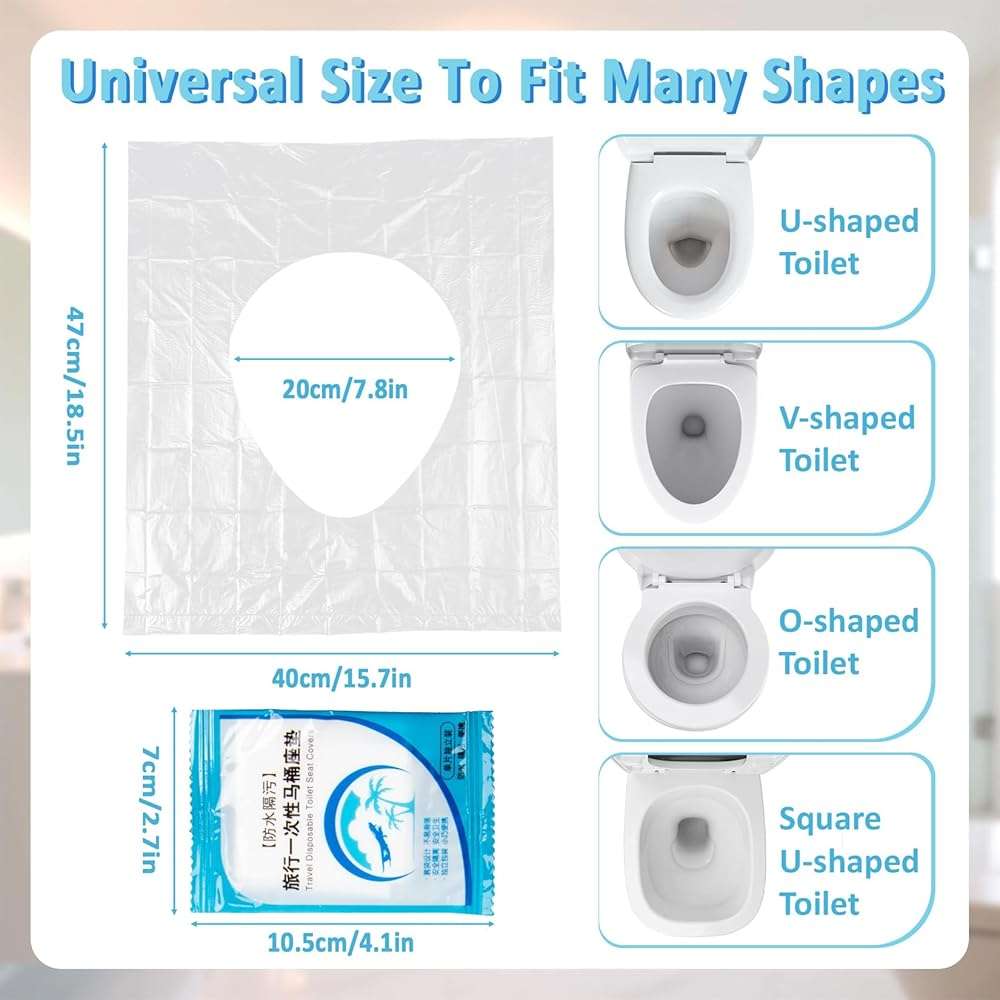 RAINFLOW Disposable Toilet Seat Cover - Plastic Toilet Seat Covers Waterproof Non-Slip Individually Wrapped Friendly Packing For Travel,Potty Training,Pregnant Moms & Adults,60 Pack - Image 2