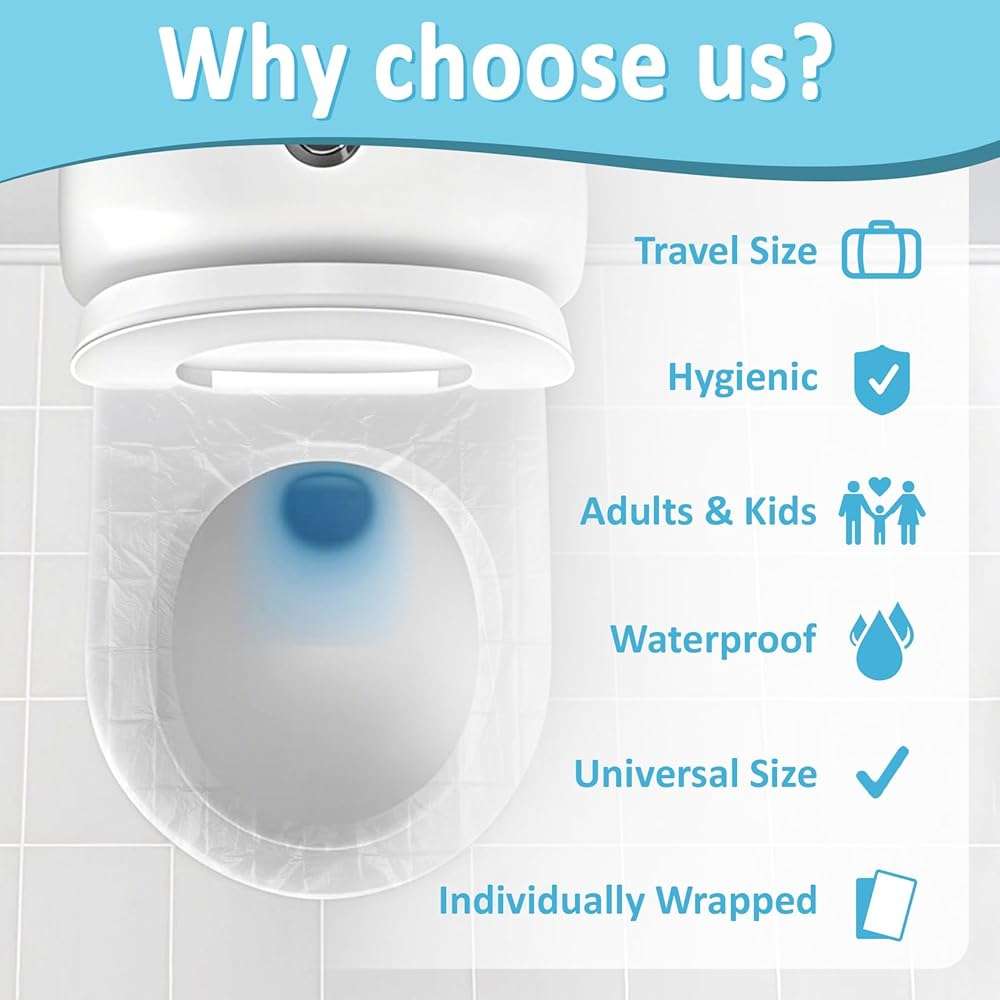 RAINFLOW Disposable Toilet Seat Cover - Plastic Toilet Seat Covers Waterproof Non-Slip Individually Wrapped Friendly Packing For Travel,Potty Training,Pregnant Moms & Adults,60 Pack - Image 3
