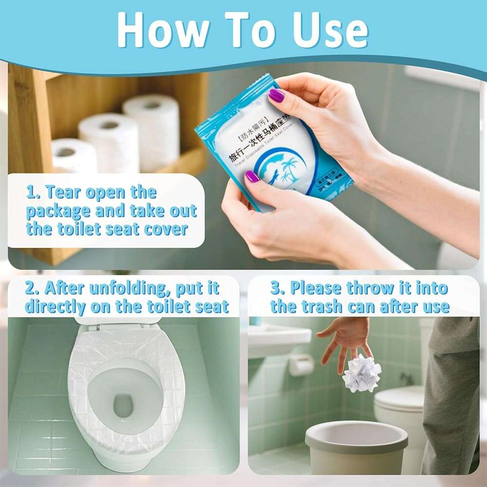 RAINFLOW Disposable Toilet Seat Cover - Plastic Toilet Seat Covers Waterproof Non-Slip Individually Wrapped Friendly Packing For Travel,Potty Training,Pregnant Moms & Adults,60 Pack - Image 4