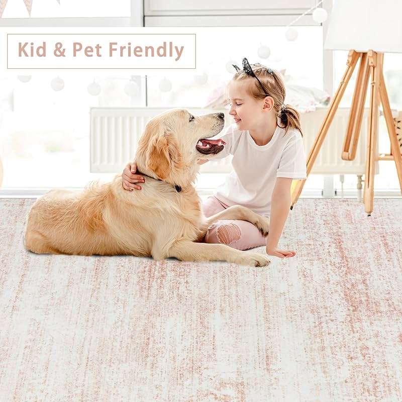 Srugn Washable Rugs 5x7 Area Rugs for Living Room,Bedroom,Dining Room- Ultra Soft Faux Wool Nursery Rug for Baby Girl,Neutral Light Pink Low Pile Vintage Carpets for Dorm Kids Playroom,Non Slip - Image 6