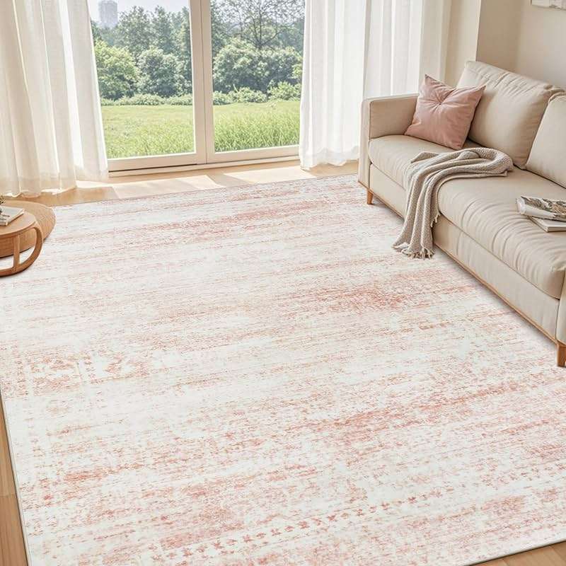 Srugn Washable Rugs 5x7 Area Rugs for Living Room,Bedroom,Dining Room- Ultra Soft Faux Wool Nursery Rug for Baby Girl,Neutral Light Pink Low Pile Vintage Carpets for Dorm Kids Playroom,Non Slip - Image 7
