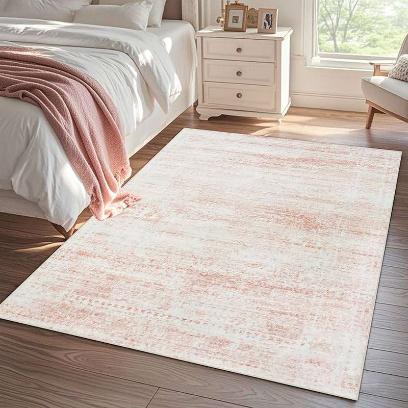 Srugn Washable Rugs 5x7 Area Rugs for Living Room,Bedroom,Dining Room- Ultra Soft Faux Wool Nursery Rug for Baby Girl,Neutral Light Pink Low Pile Vintage Carpets for Dorm Kids Playroom,Non Slip - Image 8