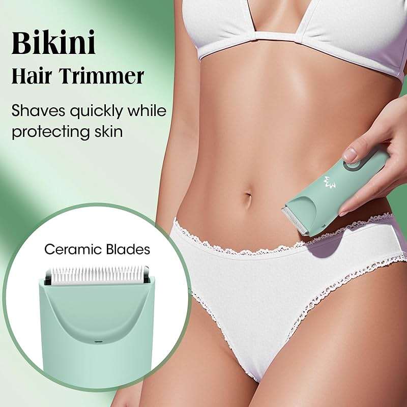 Zesuti Electric Bikini Trimmer for Women,Electric Razors for Women,Cordless Pubic Hair Trimmer,IPX7 Waterproof & LED Display Mens Ball Trimmers Bikini Shaver for Underarm Leg Arm,Gifts Green - Image 2